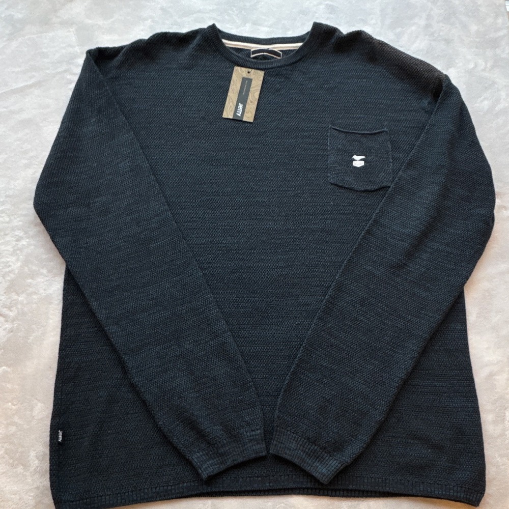 Jetty Men's Solid Blue Knit Crew Neck Pullover Sweater Logo Long Sleeve XXL